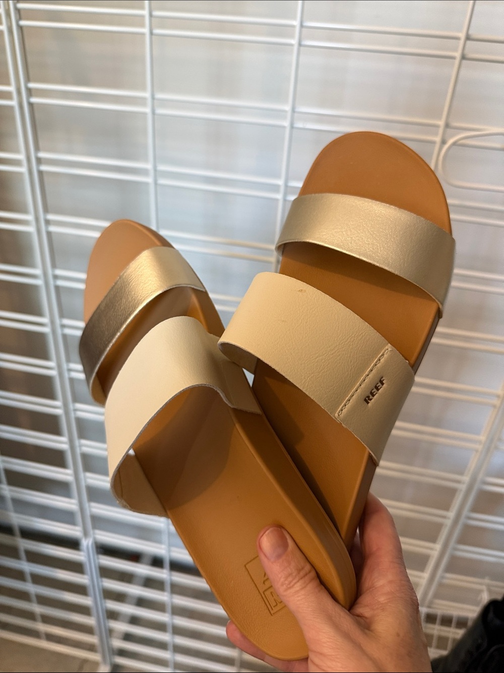 Reef Women’s Two-Band Slide Sandal in Gold and Cream